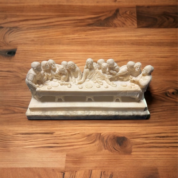 Vintage Mid Century Alabaster Last Supper carved statue on Marble Italy - Picture 2 of 10